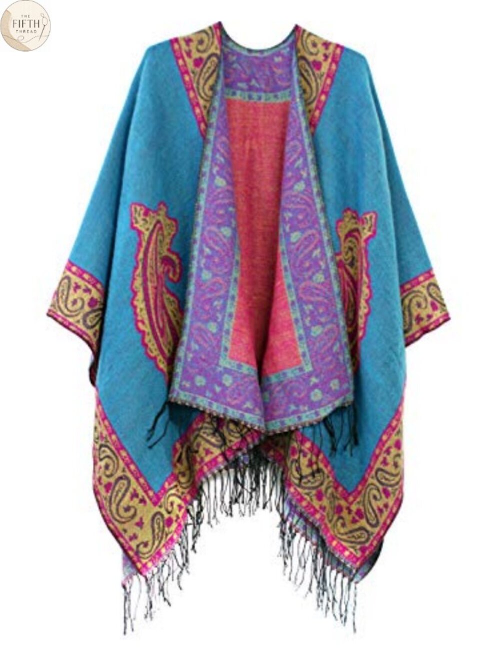 Retro Vintage Poncho Shawl Cape Tassel Fringe Plaid Wrap